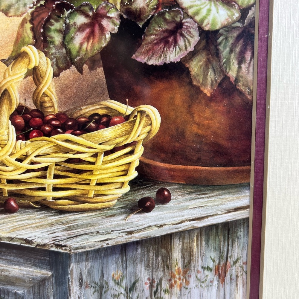 VTG Emily James Art Print Cherry Picking County Matted 1999 Basket Decor READ - Picture 10 of 10